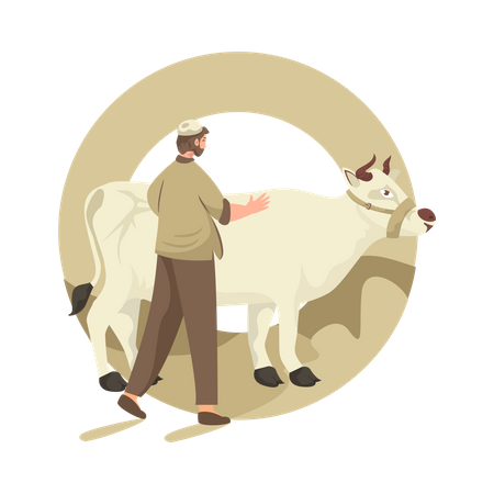 Free Muslim man wiping cow  일러스트레이션