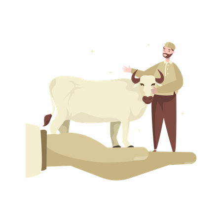 Free Muslim man with cow  イラスト