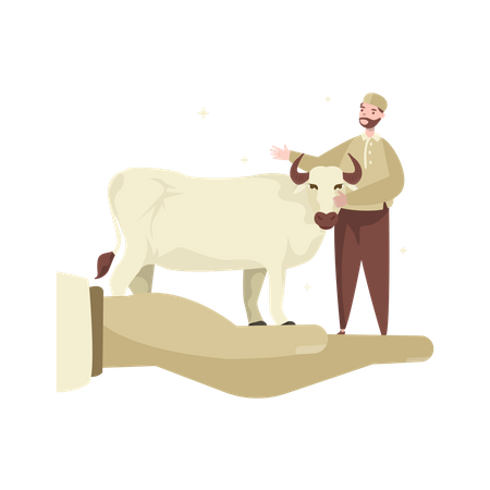 Free Muslim man with cow  일러스트레이션