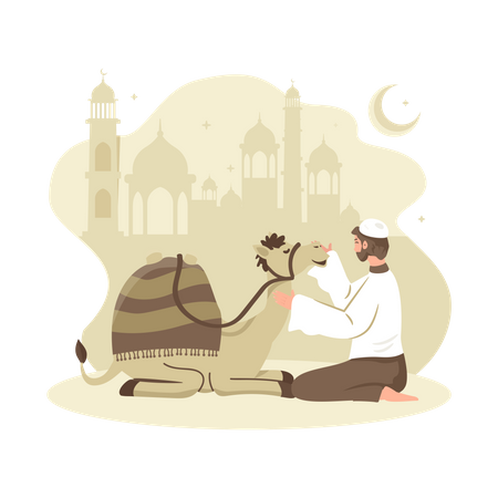 Free Muslimischer Mann sitzt mit Kamel  Illustration