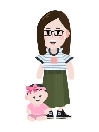 Free Mutter mit Tochter  Illustration
