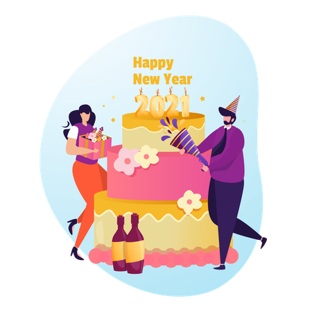 Free New year cake party  Illustration