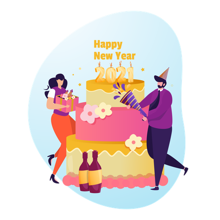 Free New year cake party  Illustration