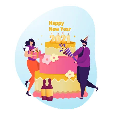 Free Illustration Of New Year 2021 Celebration Cake Party Illustration