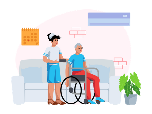 Free Nurse Helping handicapped man  Illustration