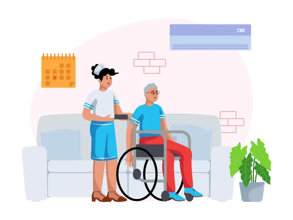 Free Nurse Helping handicapped man  Illustration