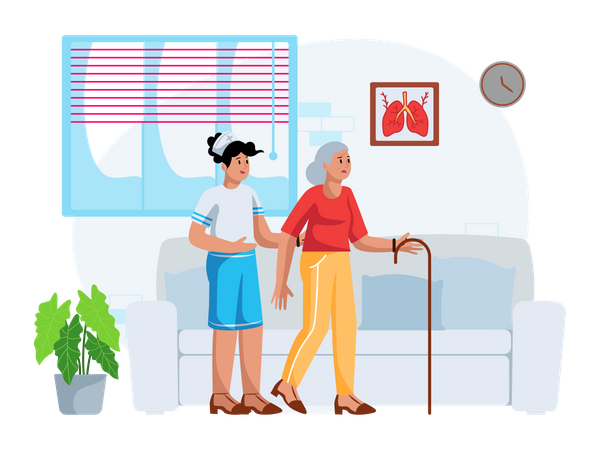 Free Nurse Helping patient for walking to wal Illustration
