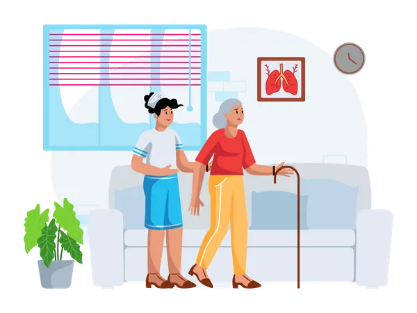 Free Nurse Helping patient for walking to wal Illustration