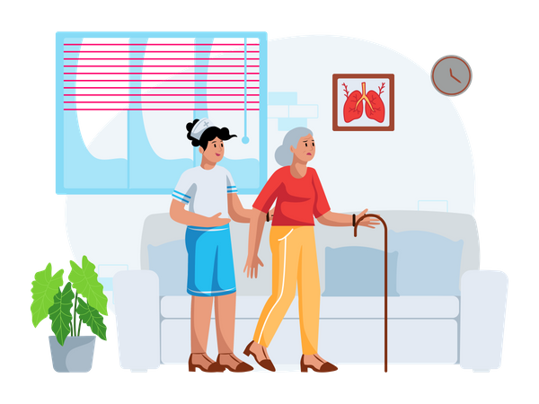 Free Nurse Helping patient for walking to wal  Illustration