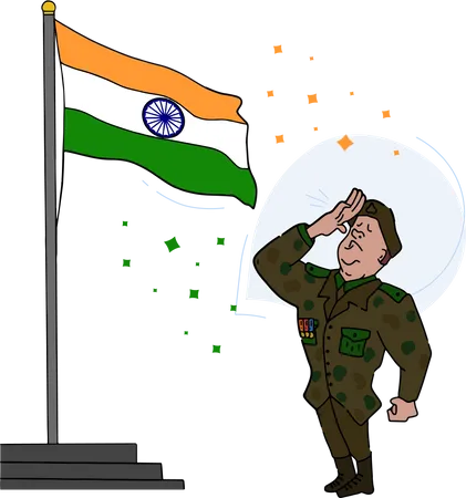 Free Un officier de l'armée à la retraite salue le drapeau national indien  Illustration