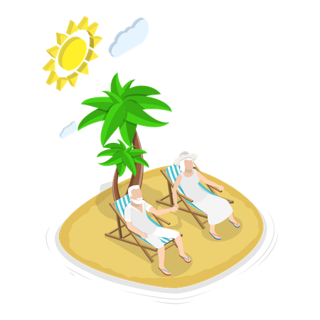 Free Old couple enjoying vacation on beach  Illustration