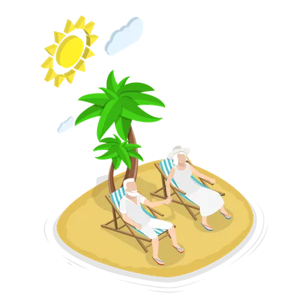 Free Old couple enjoying vacation on beach  Illustration