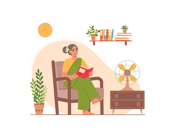 Free Old lady reading book Illustration