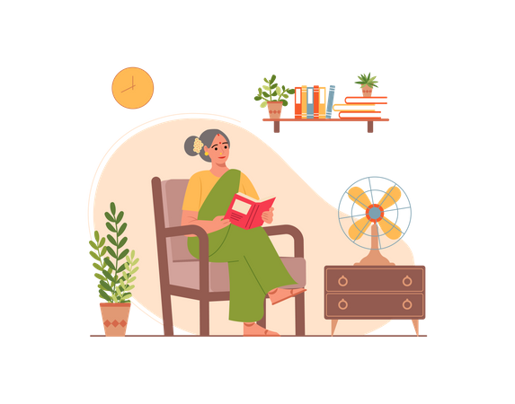 Free Old lady reading book  Illustration