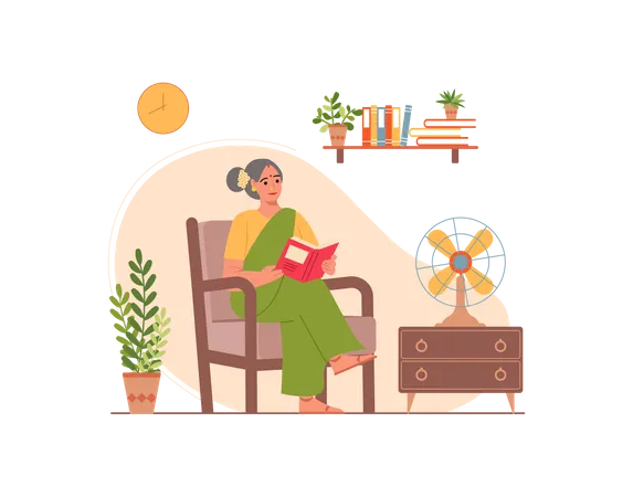 Free Old lady reading book  Illustration