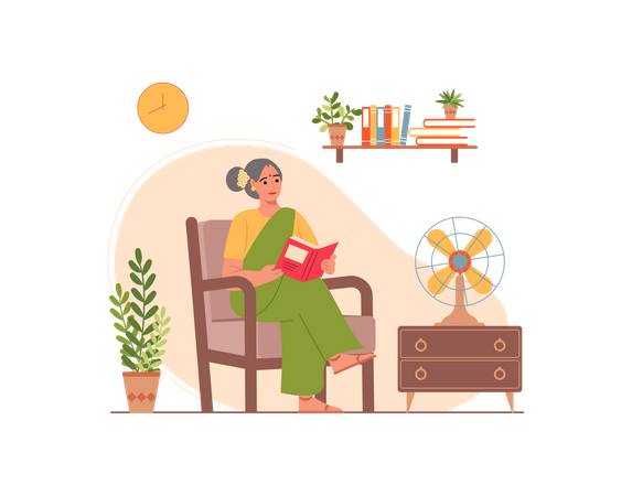 Free Old lady reading book  Illustration
