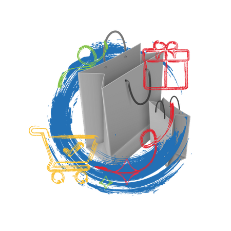 Free Online shopping concept with shopping bags and trolley  Illustration