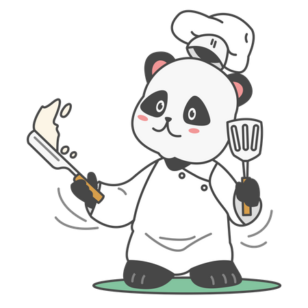 Free Panda cocinando con espátula  Ilustración