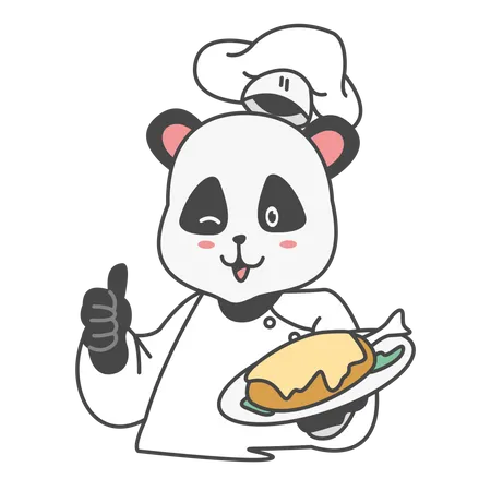 Free Panda cocinando pollo  Ilustración