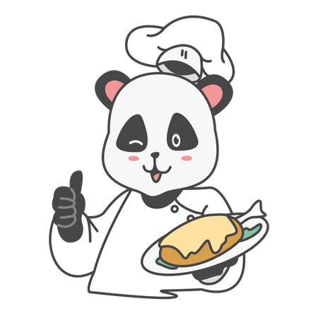 Free Panda Cooking Chicken  Illustration