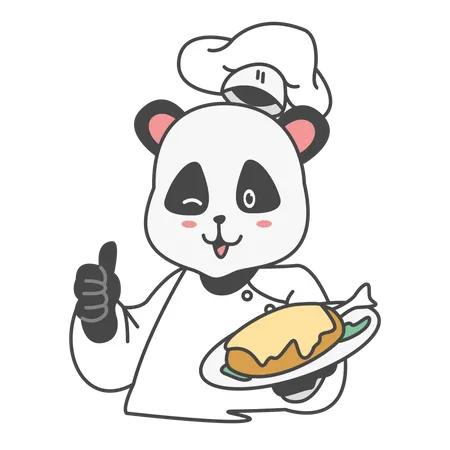 Free Panda Cooking Chicken  Illustration