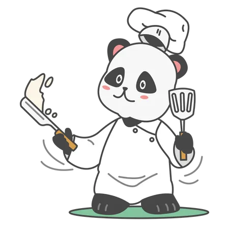 Free Panda Cooking with spatula  Illustration