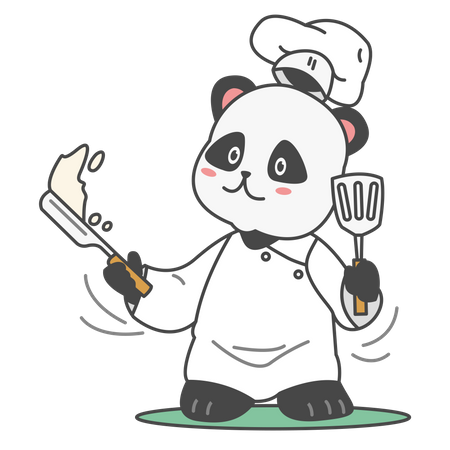 Free Panda cozinhando com espátula  Ilustração