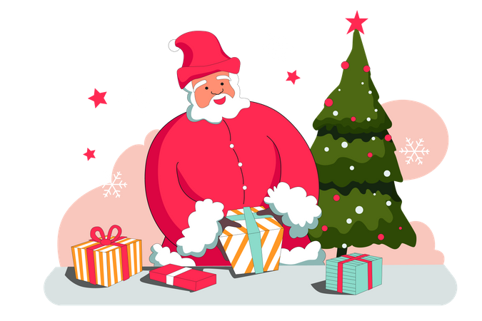 Free Papá Noel y regalo  Ilustración