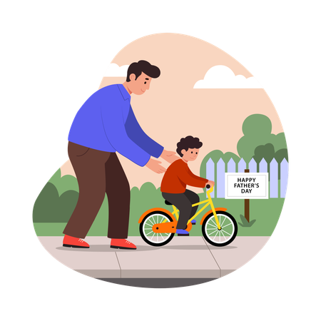Free Un père apprend à son fils à faire du vélo  Illustration