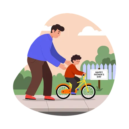 Free Un père apprend à son fils à faire du vélo  Illustration