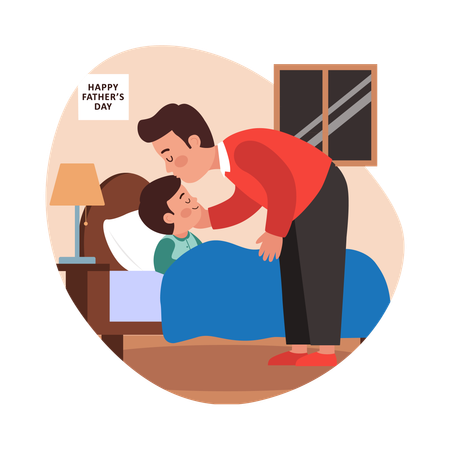 Free Un père donne un baiser de bonne nuit à son fils  Illustration