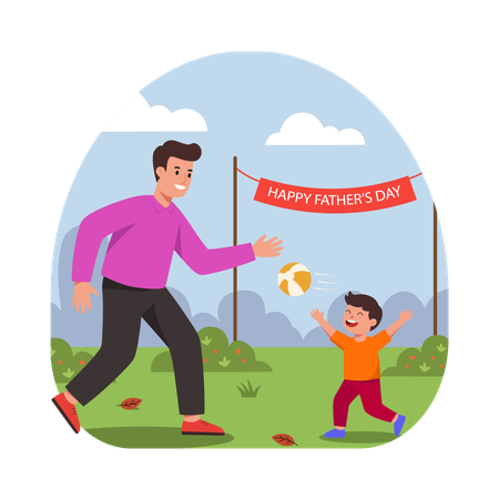 Free Père et fils jouant au ballon dans le parc  Illustration