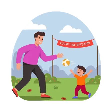 Free Père et fils jouant au ballon dans le parc  Illustration