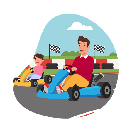 Free Père et fils font la course de petites voitures ensemble  Illustration