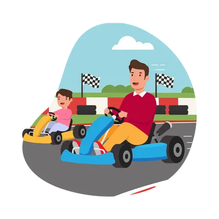 Free Père et fils font la course de petites voitures ensemble  Illustration