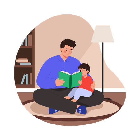 Free Père et fils lisent ensemble une histoire avant de dormir  Illustration