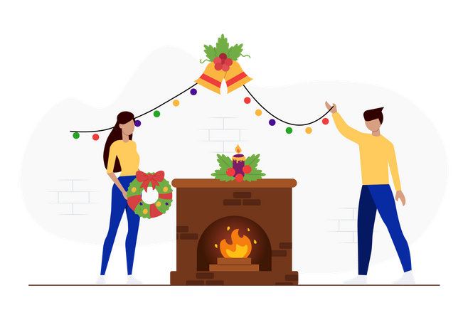 Free Gens décorant la maison pour Noël  Illustration