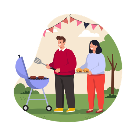 Free Des gens qui cuisinent en plein air  Illustration