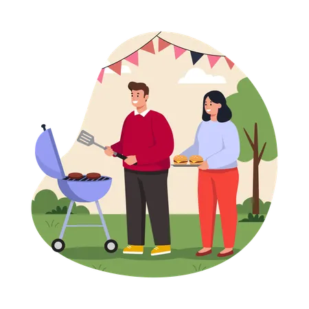 Free Des gens qui cuisinent en plein air  Illustration