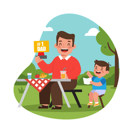 Free Pique-nique en famille avec papa  Illustration