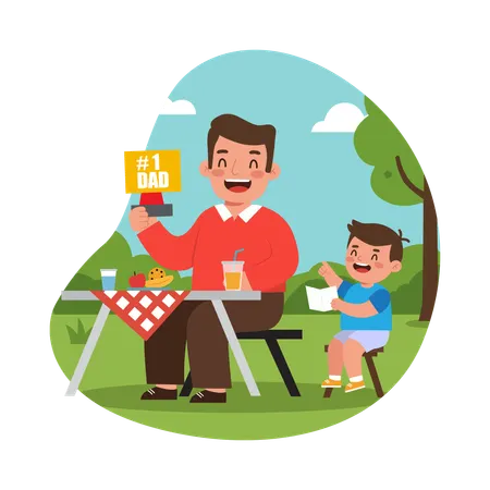 Free Pique-nique en famille avec papa  Illustration
