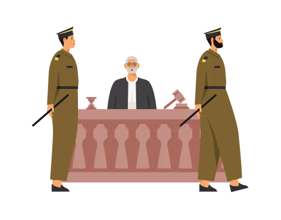 Free Police and judge in courtroom  Illustration