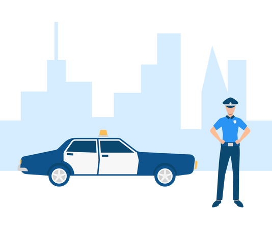 Free Polizist mit Polizeiauto in der Stadt  Illustration