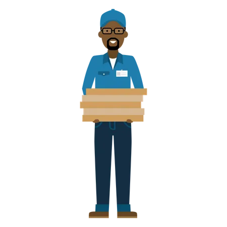 Free Postman holding pizza boxes  Illustration