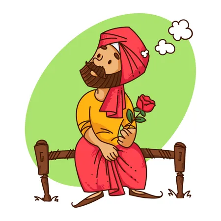 Free Punjabi man thinking of how to propose his girlfriend with rose in his hand  Illustration