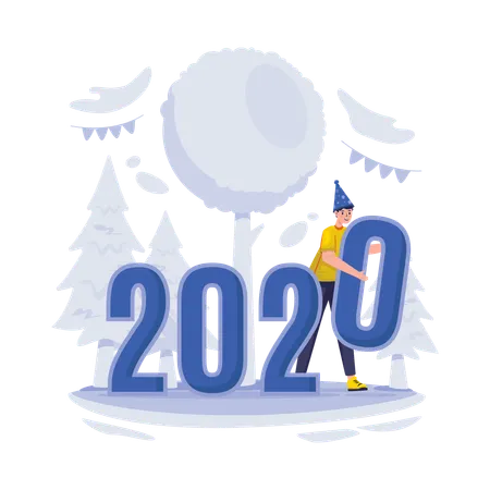 Free A Man Put New Year 2020 Number Vector Illustration Illustration