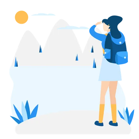 Free Ragazza che trova modo durante il trekking  Illustration