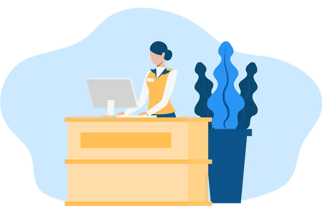 Free Receptionist working on her desk with laptop  Illustration