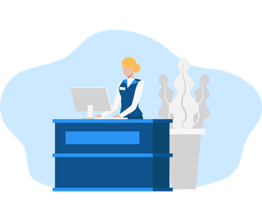 Free Receptionist working on her desk with laptop  Illustration