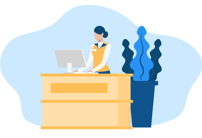 Free Receptionist working on her desk with laptop  일러스트레이션